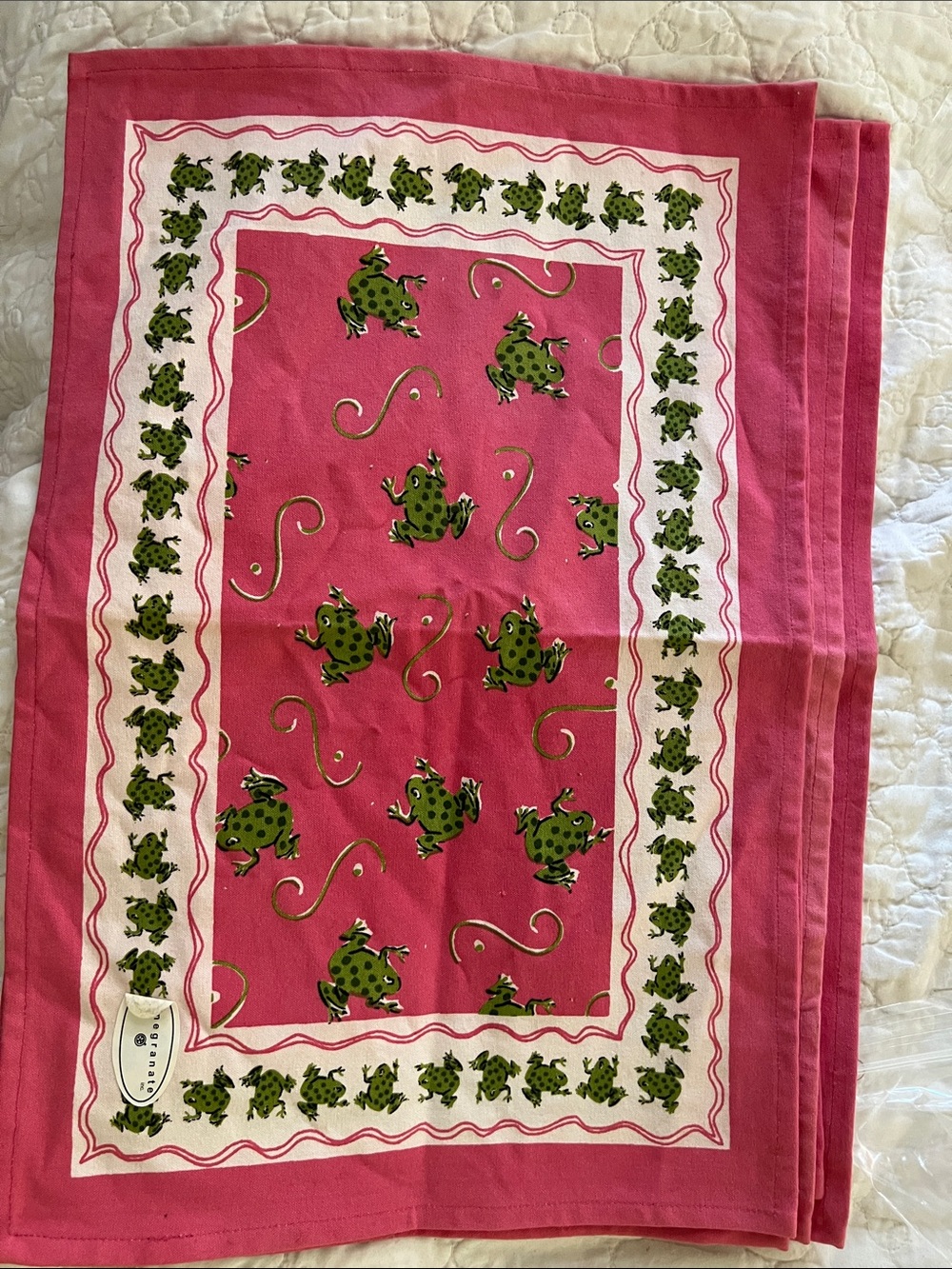 Pink Frog-Print Placemats set of 5  Luxury Cotton Table linen